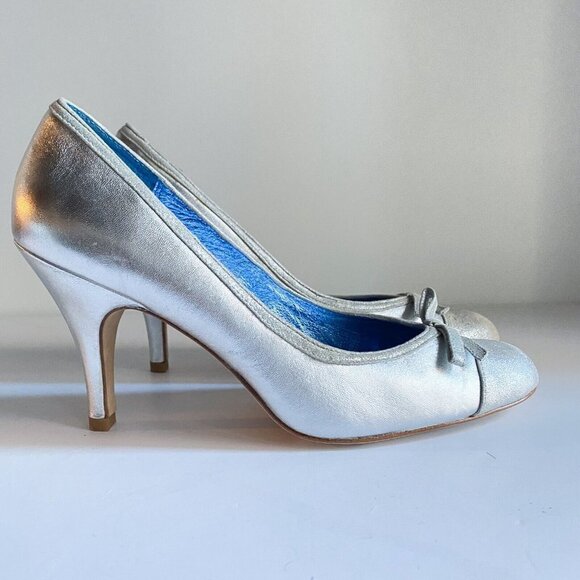 Lovely People Silver Leather Round Toe Heels 8.5 - Picture 2 of 10